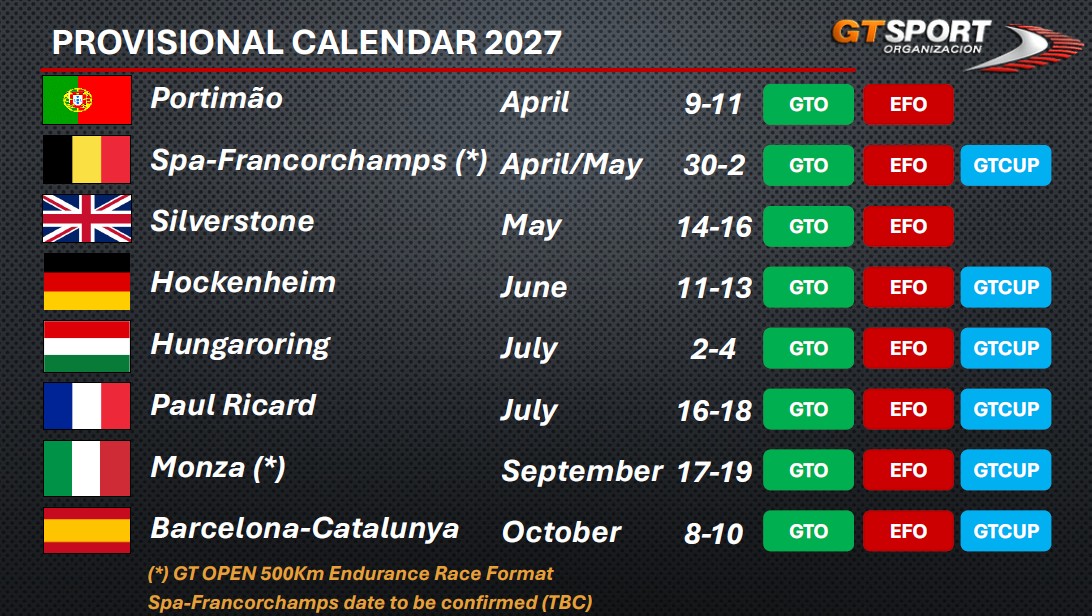 2027 GT Open provisional calendar announced